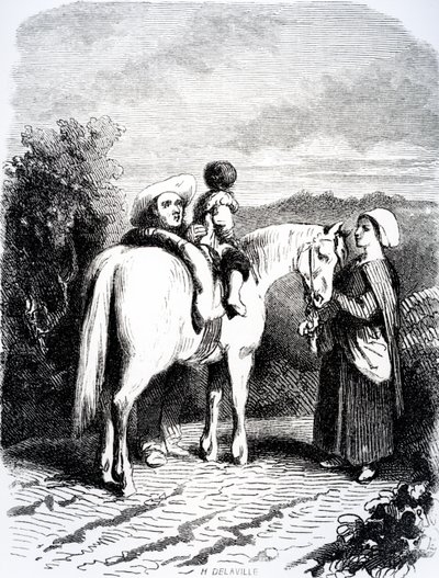 Marie en kleine Pierre op een paard, illustratie uit 